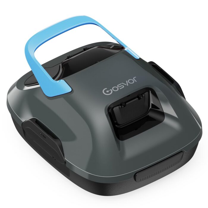 Gosvor Poolsauger Akku mit 90 Min Laufzeit, 3,4 kg Leichtgewicht Poolroboter, Einfach zu Bedienen, Selbstparkfunktion, 6600 LPH Starker Poolreiniger mit Doppelmotor, Ideal für Flache Boden bis 80 m²