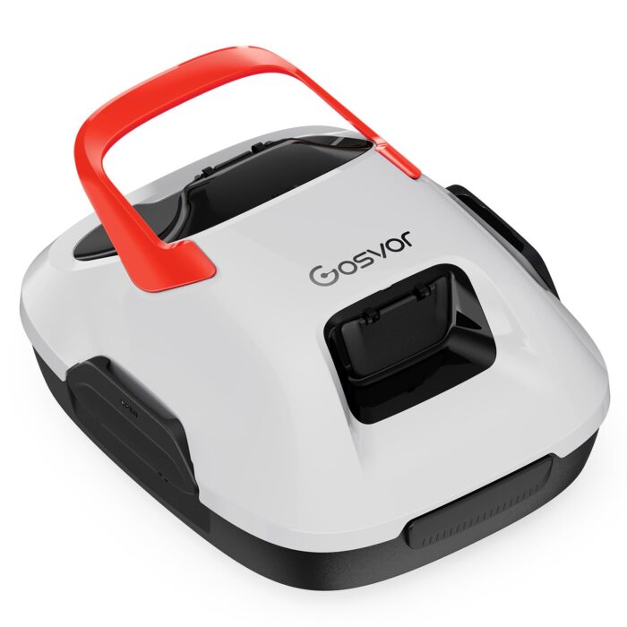 Gosvor Poolsauger Akku mit 90 Min Laufzeit, 3,4 kg Leichtgewicht Poolroboter, Einfach zu Bedienen, Selbstparkfunktion, 6600 LPH Starker Poolreiniger mit Doppelmotor, Ideal für Flache Boden bis 80 m²