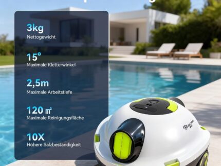 Y10 Poolroboter, Poolroboter Akku für die Bodenreinigung, 100 Min Batterielaufzeit, für Pools bis zu 120㎡, Automatische Poolsauger mit Selbsteinparkfunktion 180 μm Filter (Weiß)