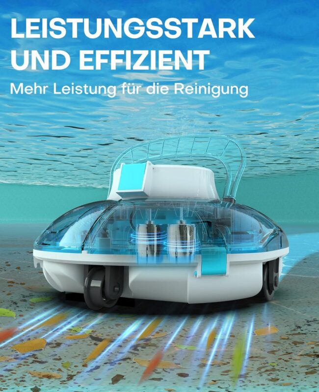 WINNY POOL CLEANER Winny 200 Poolroboter, Poolsauger kabellos mit Akku, 75 Min. Laufzeit, für Aufstellpools bis 60 m², Doppelfiltration, Automatisches Parken, Kompakt Leicht (Transparentes Blau)
