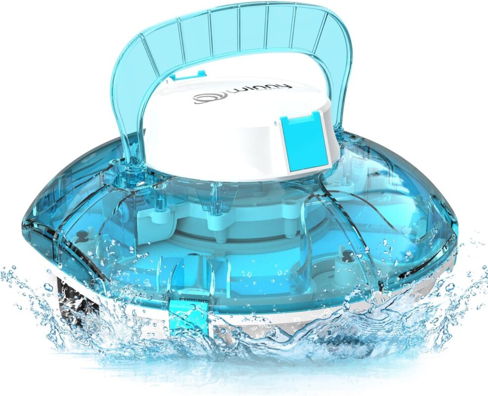 WINNY POOL CLEANER Winny 200 Poolroboter, Poolsauger kabellos mit Akku, 75 Min. Laufzeit, für Aufstellpools bis 60 m², Doppelfiltration, Automatisches Parken, Kompakt Leicht (Transparentes Blau)
