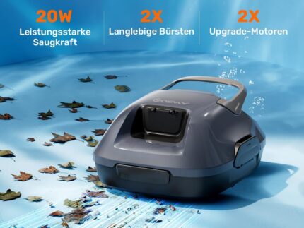 Gosvor Poolsauger Akku mit 90 Min Laufzeit, 3,4 kg Leichtgewicht Poolroboter, Einfach zu Bedienen, Selbstparkfunktion, 6600 LPH Starker Poolreiniger mit Doppelmotor, Ideal für Flache Boden bis 80 m²