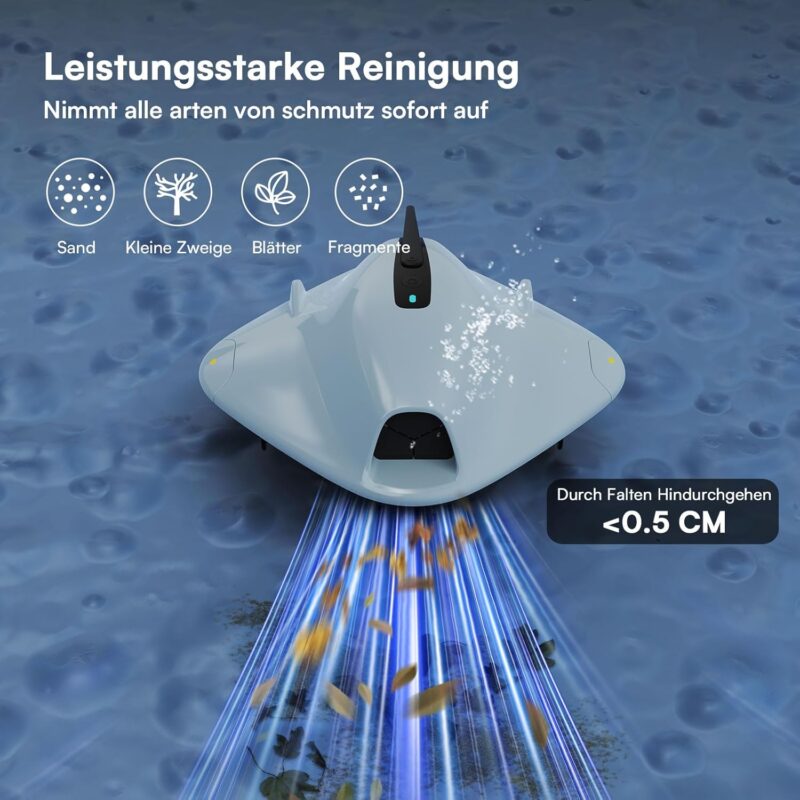 Poolroboter Kabellos Poolsauger Akku 40W Power & 90 Min Laufzeit - Saugroboter Pool Mit Doppelfiltersystem & Hindernis-Überwindung für Ebene Pools Bis 149 ㎡ Reinigt Effektiv Blätter & Schlamm