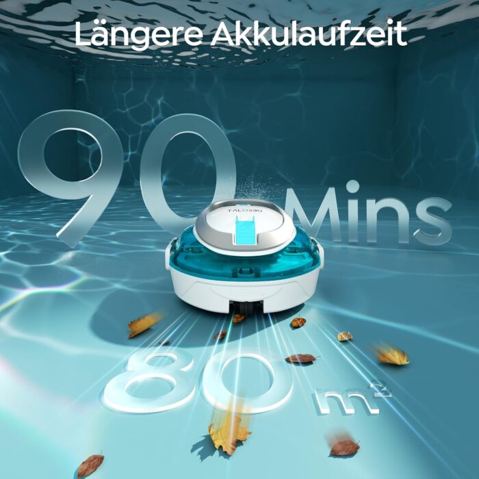 (2026 Upgrade) S2 Poolroboter,Doppelfiltration,Kabelloser Poolsauger Akku, 90 Min Automatische Reinigung mit Selbsteinparkfunktion,Dual Motoren Poolreiniger für Flache Böden Pools bis 80 m²