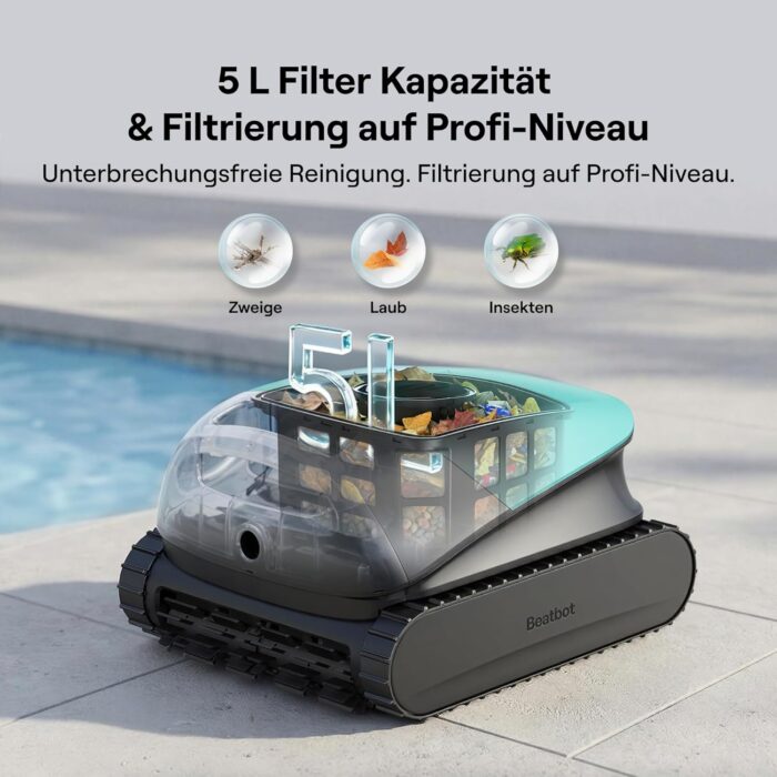 Beatbot (2026 Neu) Sora 10 Poolroboter, Poolroboter Akku Boden und Wand, Reinigt Wasserlinie & Plattformen, 25700 LPH Saugleistung, smartes Wasserlinien-Parken, 5L Filterkorb, bis zu 5 Std. Laufzeit