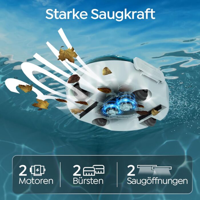 (2026 Upgrade) S2 Poolroboter,Doppelfiltration,Kabelloser Poolsauger Akku, 90 Min Automatische Reinigung mit Selbsteinparkfunktion,Dual Motoren Poolreiniger für Flache Böden Pools bis 80 m²