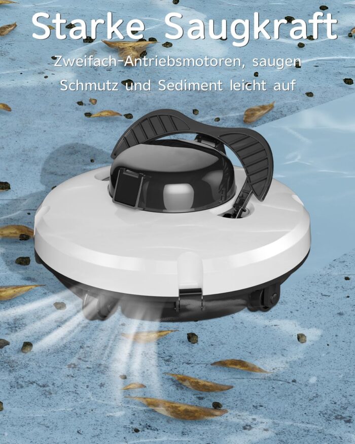 (2026 Upgrade) Poolroboter, Kabelloser Poolsauger Akku mit 120 Min Laufzeit, Dual Motoren Poolreiniger, Selbsteinparkfunktion, Tragbar Poolroboter Akku für Flache Böden Pools bis zu 100 m²