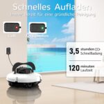 (2026 Upgrade) Poolroboter, Kabelloser Poolsauger Akku mit 120 Min Laufzeit, Dual Motoren Poolreiniger, Selbsteinparkfunktion, Tragbar Poolroboter Akku für Flache Böden Pools bis zu 100 m²