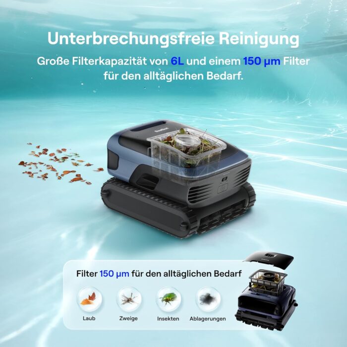 Beatbot (2026 Neu) Sora 70 Poolroboter, Poolsauger Akku Boden und Wand 4-in-1 Komplettreinigung, 25700 LPH, smartes Parken an der Oberfläche, 6L Fassungsvermögen, 10000 mAh Akku, bis zu 300 m², blau