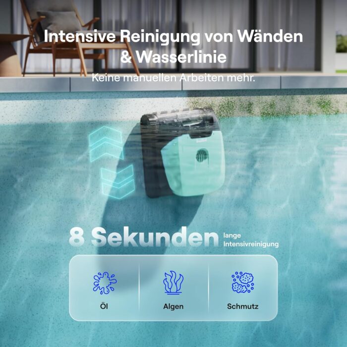 Beatbot (2026 Neu) Sora 10 Poolroboter, Poolroboter Akku Boden und Wand, Reinigt Wasserlinie & Plattformen, 25700 LPH Saugleistung, smartes Wasserlinien-Parken, 5L Filterkorb, bis zu 5 Std. Laufzeit