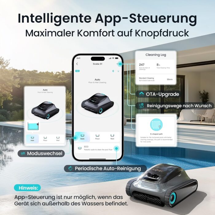 AIPER (2026 Upgrade) Scuba S1 Poolroboter Boden und Wand, Wasserlinienreinigung, Doppelfiltration, 240 Min Laufzeit, Intelligente Navigation, App-Steuerung & OTA-Updates für Einbau- und Aufstellpools